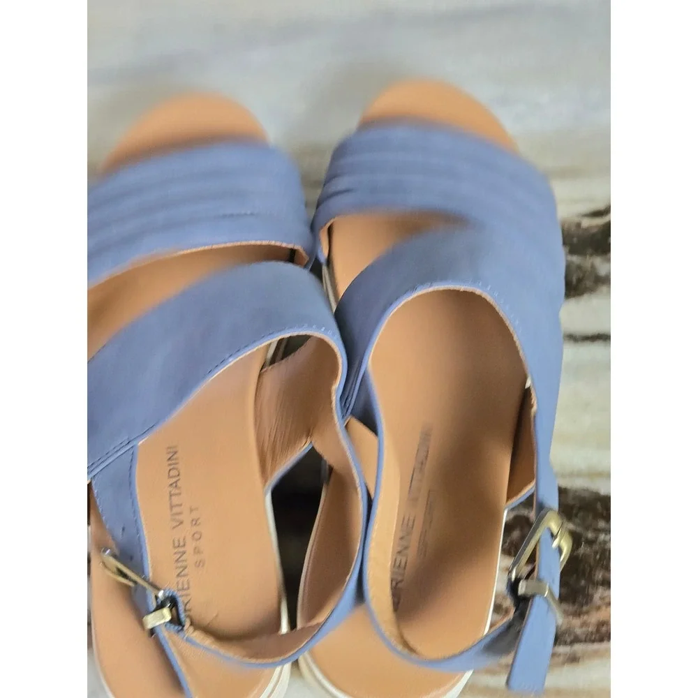 Adrienne Vittadini Sport‎ Blue Platform Slingback Sandals Womens Size 8 Buckle